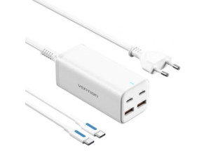 CARGADOR PARED 100W Vention BLANCO - 2xUSB-C + CABLE USB-C/ 2xUSB-A