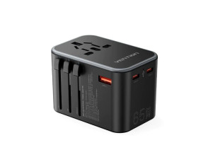 Cargador Pared Universal Vention 65W Negro Toma de Corriente USB-C/USB-A