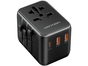 CARGADOR PARED UNIVERSAL TOMA DE CORRIENTE/USB-C/2xUSB-A 65W NEGRO VENTION