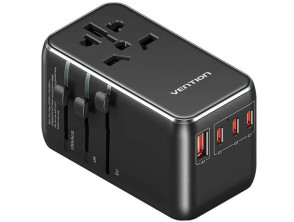 Cargador de Pared Universal Vention Negro 120W Toma de Corriente/3xUSB-C/USB-A