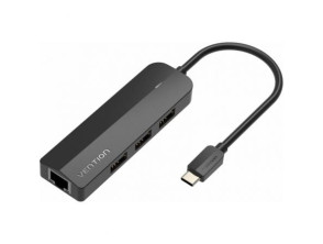 Hub USB Tipo-C Vention - 3 Puertos USB y 1 Puerto RJ45