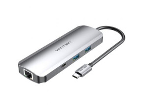 Docking USB Tipo-C Vention TOMHB con HDMI 4K, 2xUSB, USB Tipo-C PD, RJ45, Lector SD y MicroSD, Jack 3.5