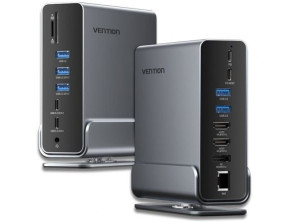 Docking USB Tipo-C Vention - Hub HDMI 4K, DisplayPort, USB - RJ45, Lector de Tarjetas, Jack 3.5mm - PD