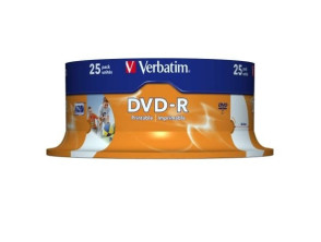 Añadir a la cesta DVD-R Verbatim Imprimible 16X - Tarrina-25uds DVD-R Verbatim Imprimible 16X - Tarrina-25uds