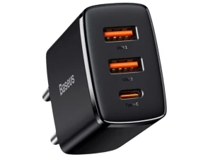 Baseus Compact Quick Charger 30W Negro Cargador de pared con 2xUSB-A y 1xUSB-C