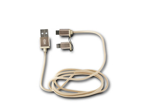 CABLE DATOS Y CARGA METAL KSIX 2 EN 1 MICRO USB CON ADAPTADOR LIGHTNING METALIZADO Oro