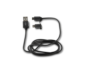 CABLE DATOS Y CARGA 2 EN 1 MICRO USB CON ADAPTADOR LIGHTNING METALIZADO NEGRO