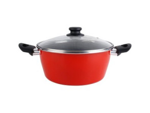 Cacerola con Tapa de Cristal Magefesa K2 Rojo 16 Acero Antiadherente Inoxidable