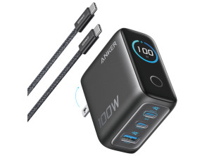 CARGADOR DE PARED ANKER 100W 3 PUERTOS CON PANTALLA INTELIGENTE NEGRO