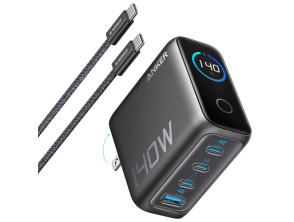 CARGADOR DE PARED ANKER 140W 4 PUERTOS PD 3.1 CON CABLE USB-C NEGRO
