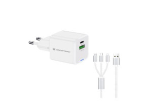 Cargador USB Conceptronic GAN 33W 1xUSB-C 1xUSB-A con Cable 3-en-1 - Blanco