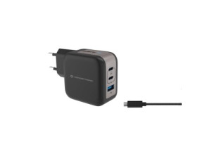 Cargador USB-C CONCEPTRONIC 67W con Quickcharge 3.0 PPS - 2xUSB-C 1xUSB-A Incluye Cable Negro