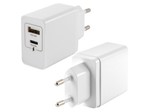 CARGADOR DE RED 2 USB KSIX 4A USB + USB TIPO C BLANCO