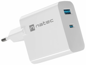 Natec Ribera Cargador Gan 45w Pd3.0 Qc3.0 1x Usb-a + 1x Usb-c Blanco