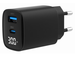 CARGADOR RAPIDO USB GEMBIRD DE 2 PUERTOS Y 30 W, LCD, NEGRO