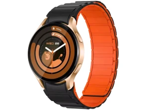 Reloj inteligente Colmi I28 Ultra Oro con Correa Magnética Negra y Detalles en Naranja