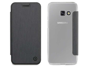 Funda Folio Gris parte Trasera Transparente Samsung Galaxy A3 2017 Muvit