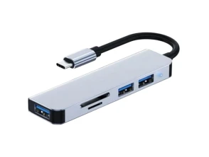 Añadir a la cesta Hub USB Plata 5 en 1 (USB-C/USB 3.0+2.0+MicroSD+SD) - BYL-2103T Hub USB Plata 5 en 1 (USB-C/USB 3.0+2.0+MicroSD+SD) - BYL-2103T