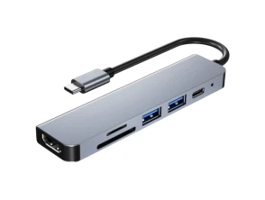 Añadir a la cesta Hub USB BYL-2010 Gris 6 en 1 USB Tipo-C/HDMI+USB 3.0+USB 2.0+Tipo C+microSD+TF Hub USB BYL-2010 Gris 6 en 1 USB Tipo-C/HDMI+USB 3.0+USB 2.0+Tipo C+microSD+TF