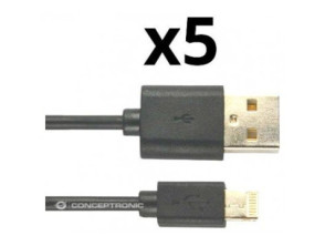 CABLE USB-A A LIGHTNING 2M NORTESS KIT 5 UNIDADES IPHONE 5 6/7/8/ X IPAD 1 METRO COLOR NEGRO