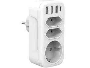 Ladrón de enchufes 4000W con 3 USB-A, 1 USB-C, 2 Tipo C, 1 Tipo F