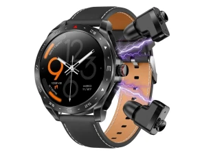 Smartwatch T95 Negro Correa de Cuero y Auriculares