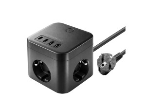 Regleta PowerCube Mars Gaming MD-CUBE35 con Cable 1.8m, 4 USB 3 Tomas de Corriente - Color Negro