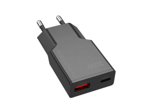 CARGADOR USB MARS GAMING GAN MD-GAN30 30W 1xUSB-C 1xUSB-A PD NEGRO