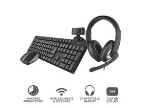 Pack 4 en 1 Trust QOBY Home Office Set (Webcam+Teclado+Ratón+Auriculares)