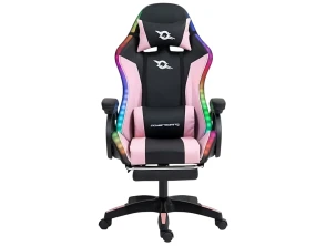PowerGaming Silla LED RGB con Reposapiés Negro y Rosa