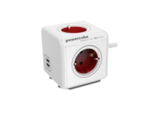 REGLETA POWERCUBE ORIGINAL 2 USB + 4 TOMAS CORRIENTE con 1.5m cable y soporte - Color White/Red