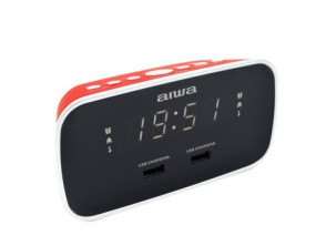 AIWA CRU-19 Red Radio Despertador con 2 Puertos USB de Carga 5V 2.4A