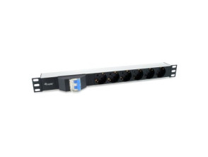 Tomas tipo Shucko Euro con Magnetotérmico - Regleta Alimentación Aluminio Rack 19" 1U 6 - Cable 1.8m