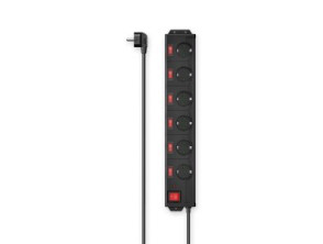 REGLETA HAMA: 6 Tomas, Interruptor Individual, 1,4m, Color Negro