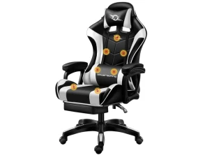 Silla Gaming PowerGaming con Masaje 7 puntos en Blanco/Negro Reposapiés