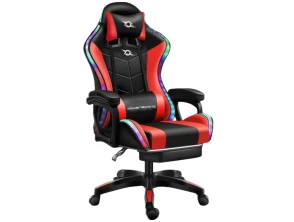 Silla Gaming PowerGaming LED RGB Rojo/Negro con Reposapiés