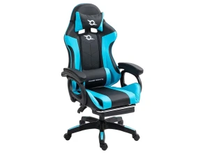 Juego de Silla PowerGaming con Reposapiés en Negro y Azul