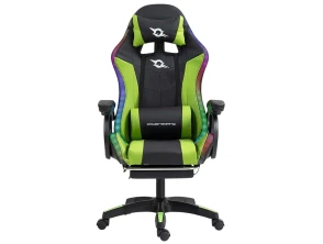 PowerGaming Silla LED RGB Reposapiés Negro+Verde