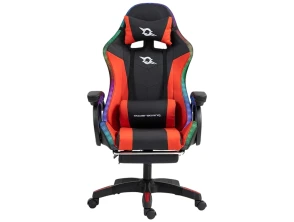 PowerGaming Silla Gaming LED RGB con Masaje 7 Puntos Reposapiés - Negro+Rojo