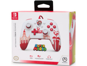 POWER A ENHANCED WIRED CONTROLLER SUPER MARIO WHITE & RED (BLANCO/ROJO)