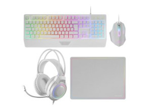 TECLADO MOUSE HEADSET Y ALFOMBRILLA MARS GAMING H-MECH RGB BLANCO