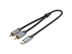 CONVERSOR 2xRCA/M A USB-C/M GRIS 1.5M Vention