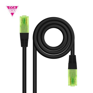 CABLE DE RED LATIGUILLO UTP CCA CAT6 NANOCABLE 25M NEGRO