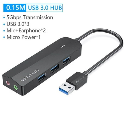 HUB Vention 4 Puertos USB 3.0 3xUSB 1xMICRO USB PD Gris