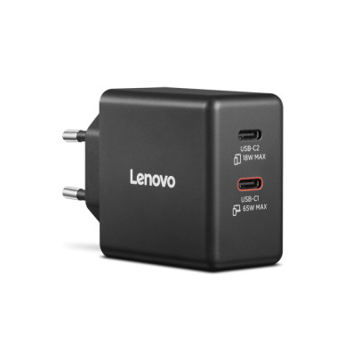 Cargador Universal Lenovo USB-C 65W para Portátil y Smartphone con Dos Puertos USB-C