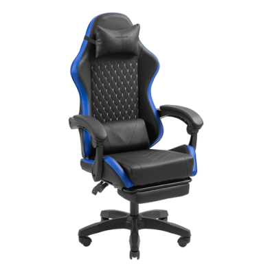 Silla Gamer Mars Gaming MGCXBBL Negra y Azul Reclinable Reposabrazos Ajustable Reposapiés Cojines