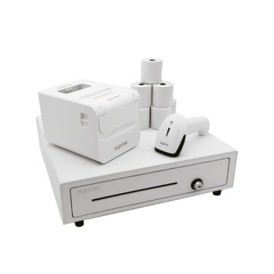 KIT TPV APPROX CAJON APPCASH01 BLANCO + SCAN APPLS22WH + IMP. TERM. APPOS80AMUSEWH + PAPEL CYT8060BP - Lector de Códigos y Rollos Térmicos