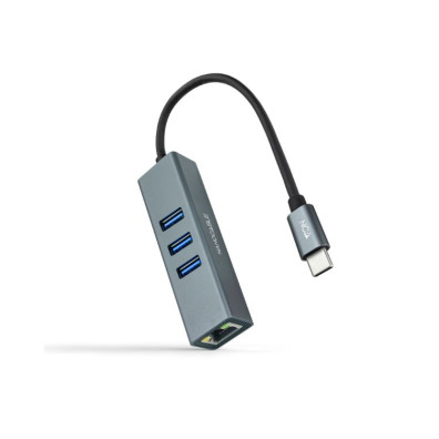 CONVERSOR USB-C A ETHERNET GIGABIT + 3xUSB 3.0 15cm GRIS NANOCABLE