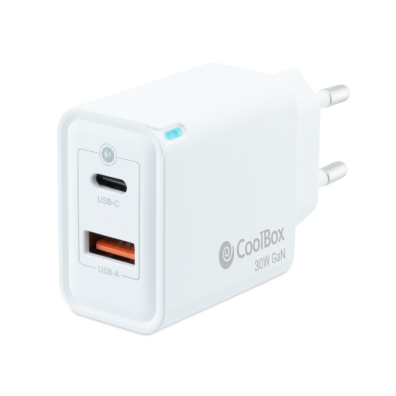 CARGADOR USB GAN COOLBOX BLANCO 30W 1xUSB-C PD 1xUSB-A