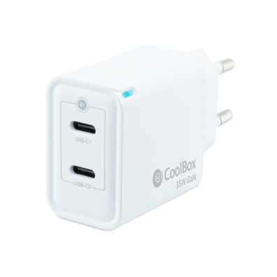 Cargador USB GAN Coolbox 35W 2xUSB-C PD - Blanco